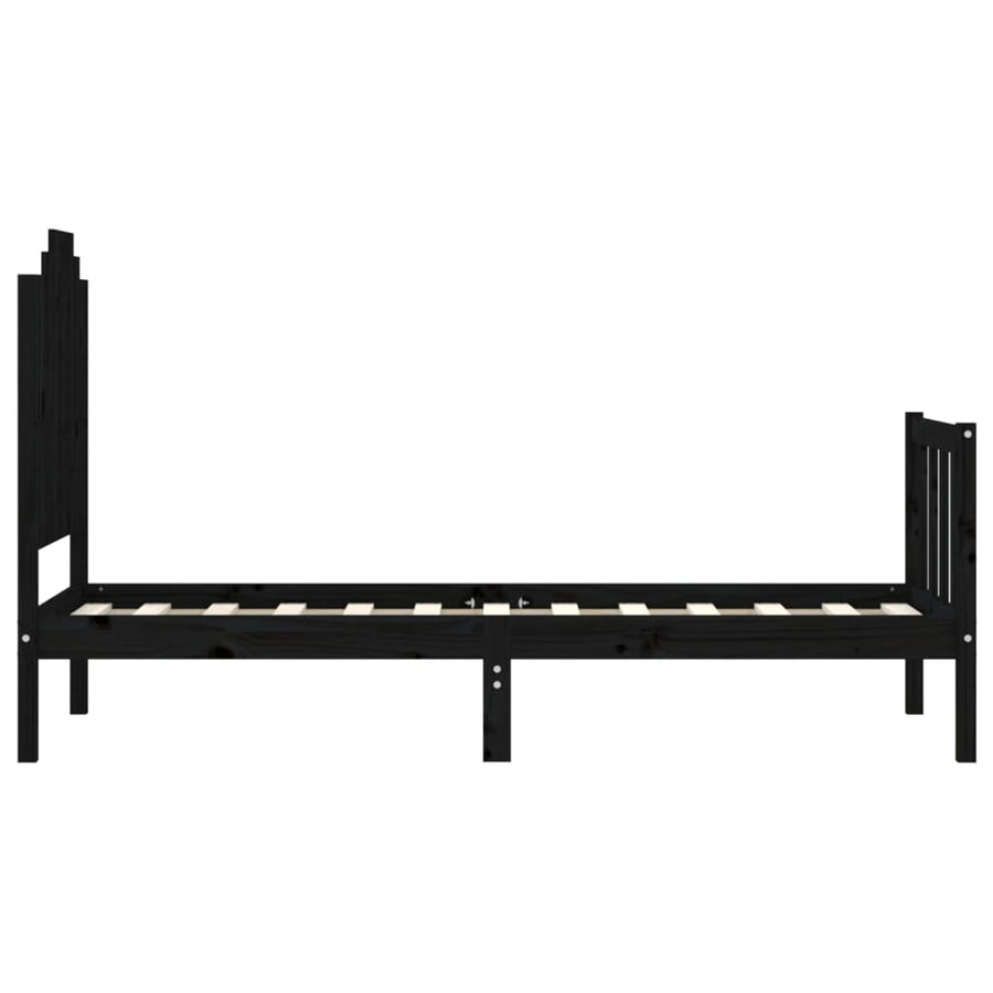 Bedframe Met Hoofdbord Massief Hout 2Ft6 Small Single 75 x 190 cm Zwart