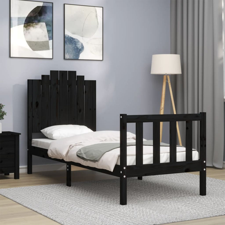 Bedframe Met Hoofdbord Massief Hout 2Ft6 Small Single 75 x 190 cm Zwart