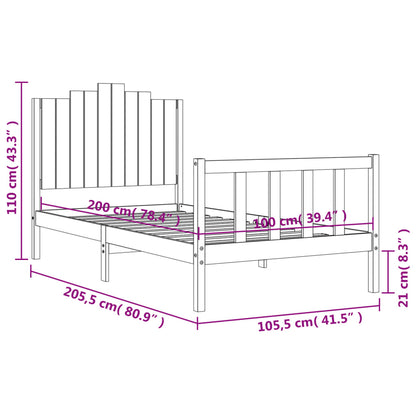 Bedframe Met Hoofdbord Massief Hout 100 x 200 cm Wit