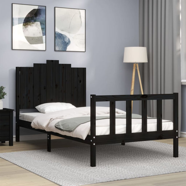 Bedframe Met Hoofdbord Massief Hout 100 x 200 cm Zwart