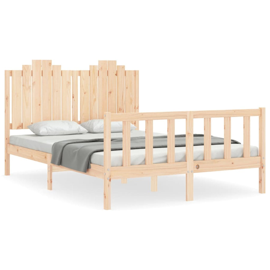 Bedframe Met Hoofdbord Massief Hout 140 x 200 cm Naturel