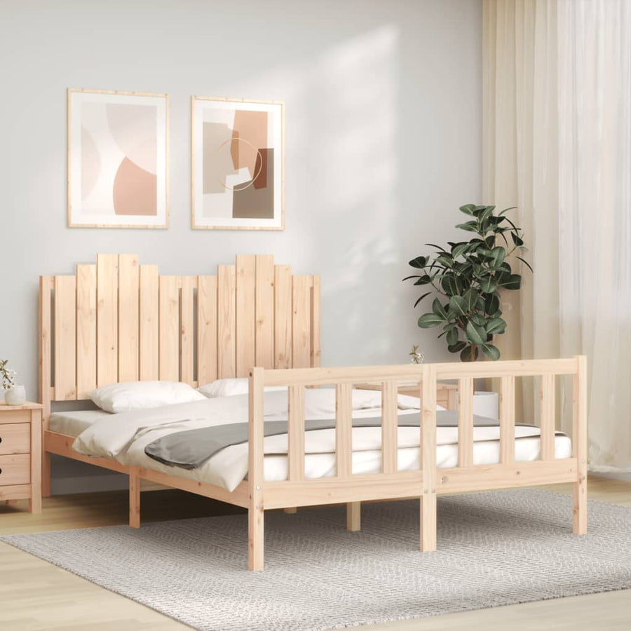 Bedframe Met Hoofdbord Massief Hout 140 x 200 cm Naturel