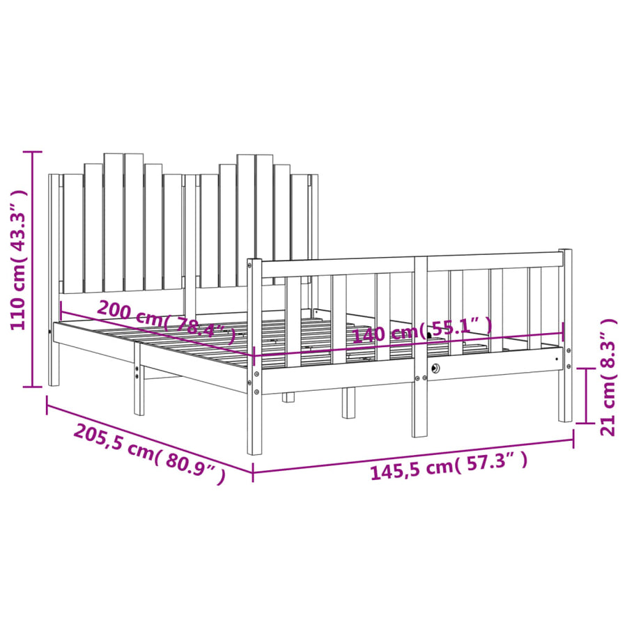 Bedframe Met Hoofdbord Massief Hout 140 x 200 cm Naturel