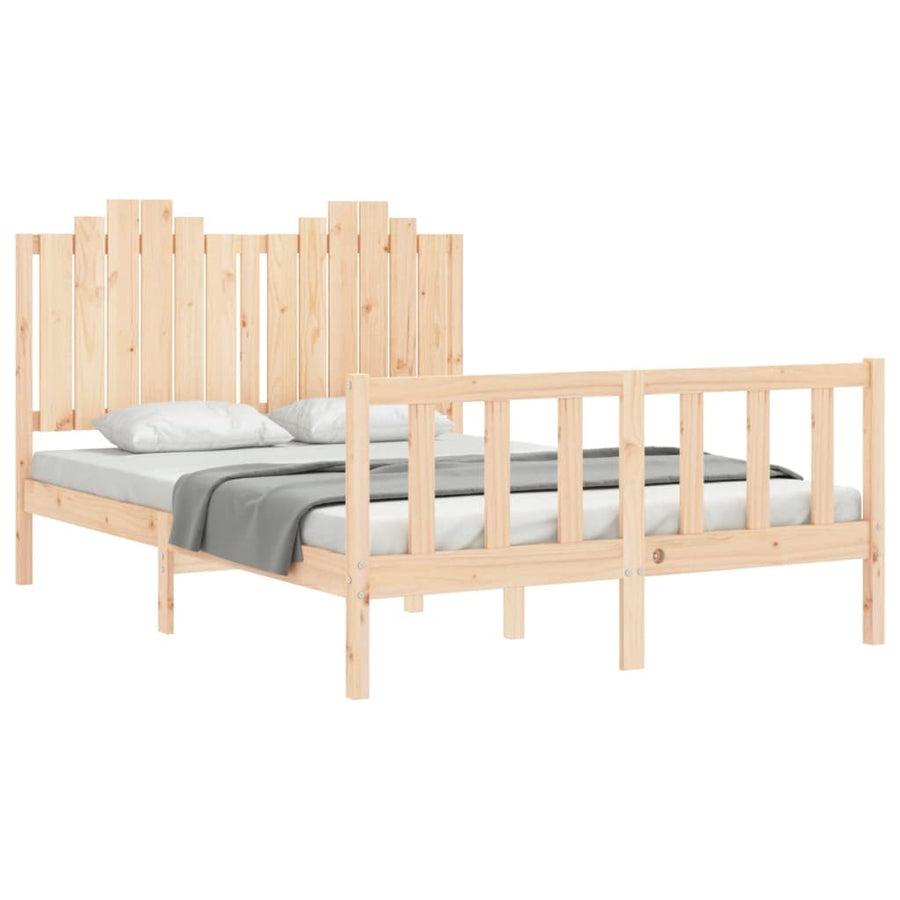Bedframe Met Hoofdbord Massief Hout 140 x 200 cm Naturel