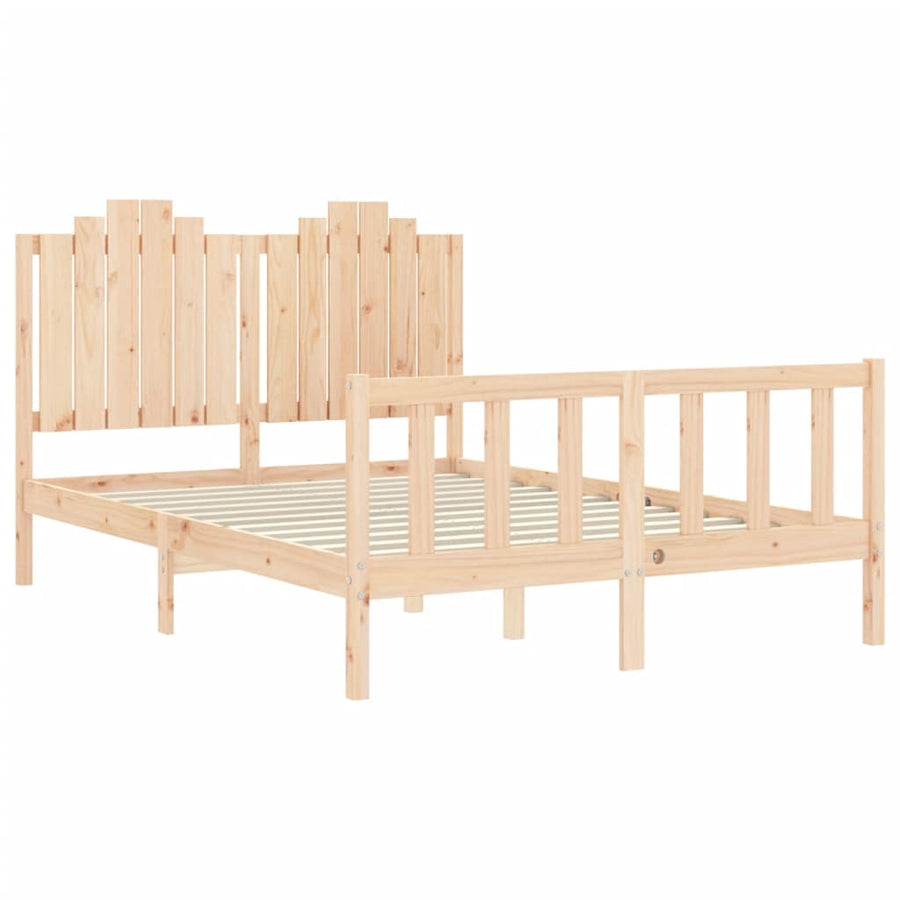 Bedframe Met Hoofdbord Massief Hout 140 x 200 cm Naturel