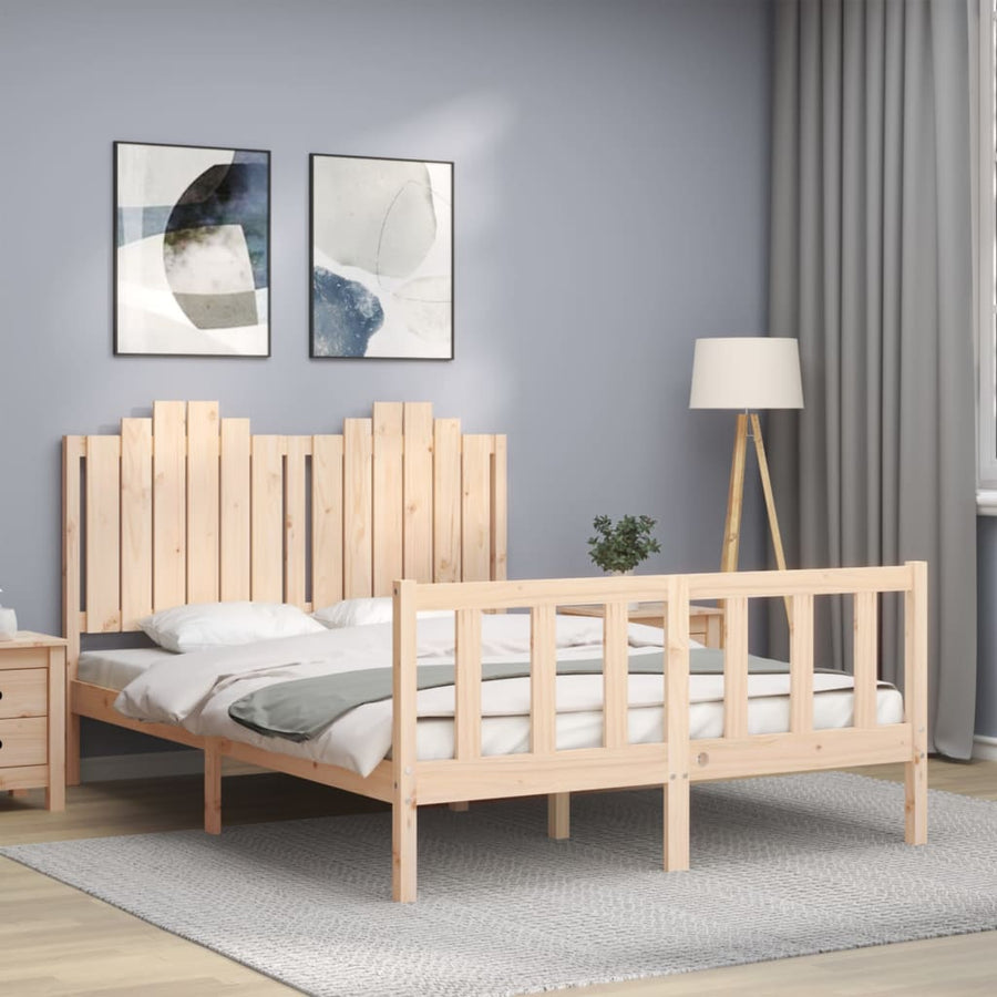 Bedframe Met Hoofdbord Massief Hout 140 x 200 cm Naturel