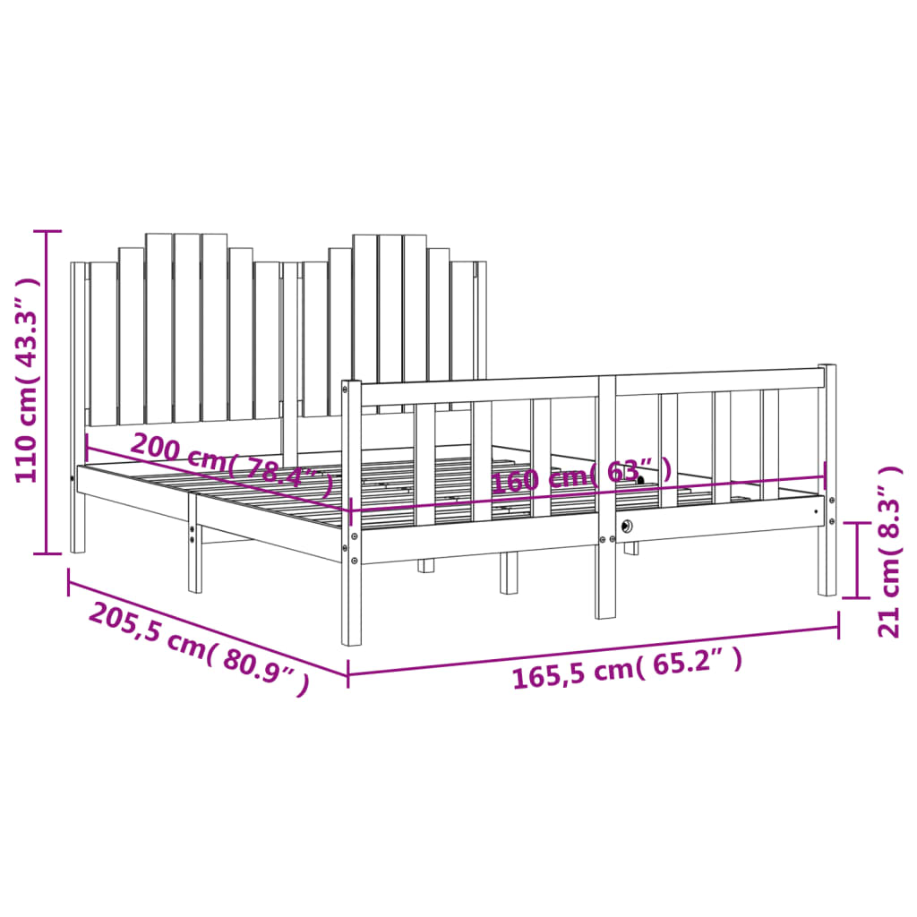 Bedframe Met Hoofdbord Massief Hout 160 x 200 cm Naturel