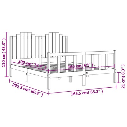 Bedframe Met Hoofdbord Massief Hout 160 x 200 cm Naturel