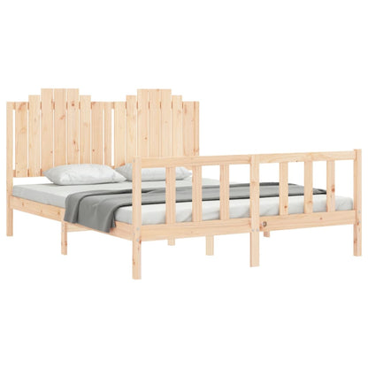 Bedframe Met Hoofdbord Massief Hout 160 x 200 cm Naturel
