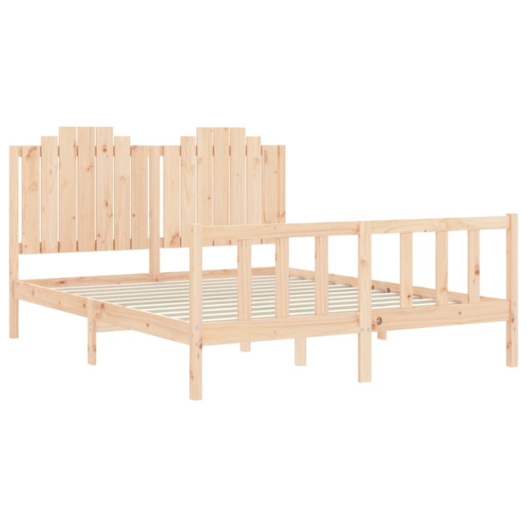 Bedframe Met Hoofdbord Massief Hout 160 x 200 cm Naturel