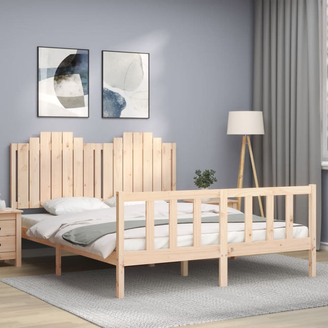 Bedframe Met Hoofdbord Massief Hout 160 x 200 cm Naturel