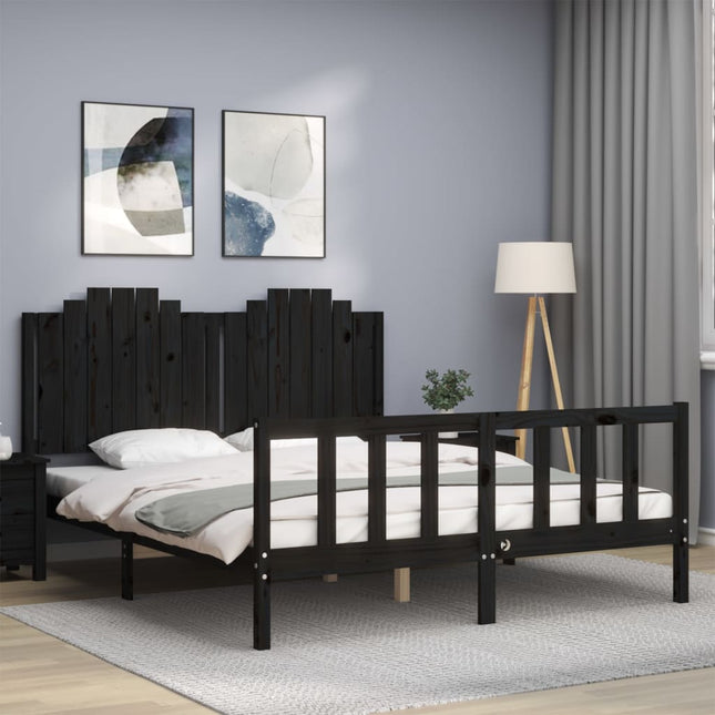 Bedframe Met Hoofdbord Massief Hout 160 x 200 cm Zwart