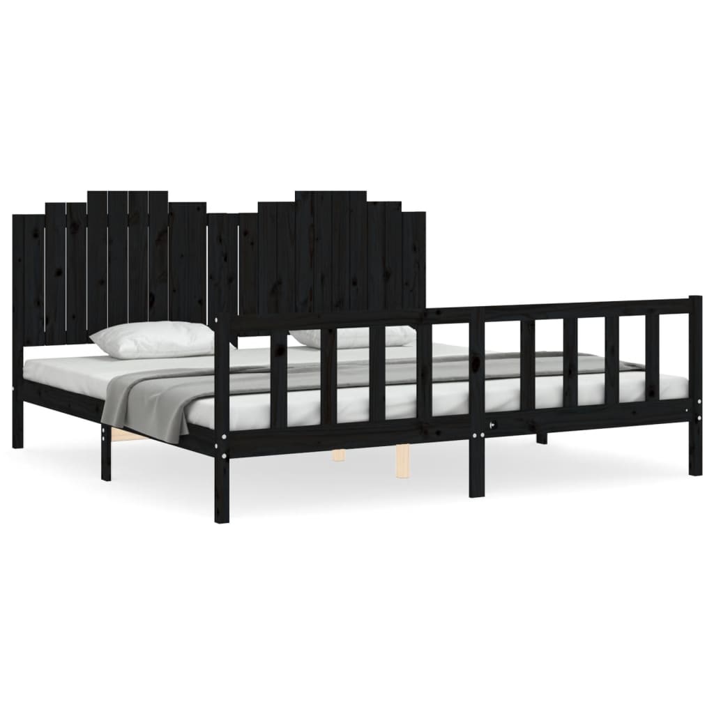 Bedframe Met Hoofdbord Massief Hout 200 x 200 cm Zwart