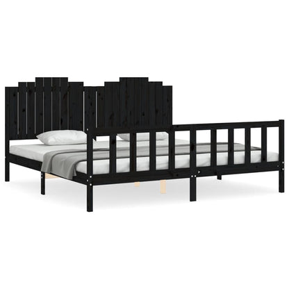Bedframe Met Hoofdbord Massief Hout 200 x 200 cm Zwart