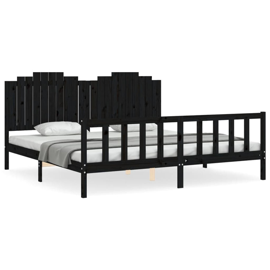 Bedframe Met Hoofdbord Massief Hout 200 x 200 cm Zwart