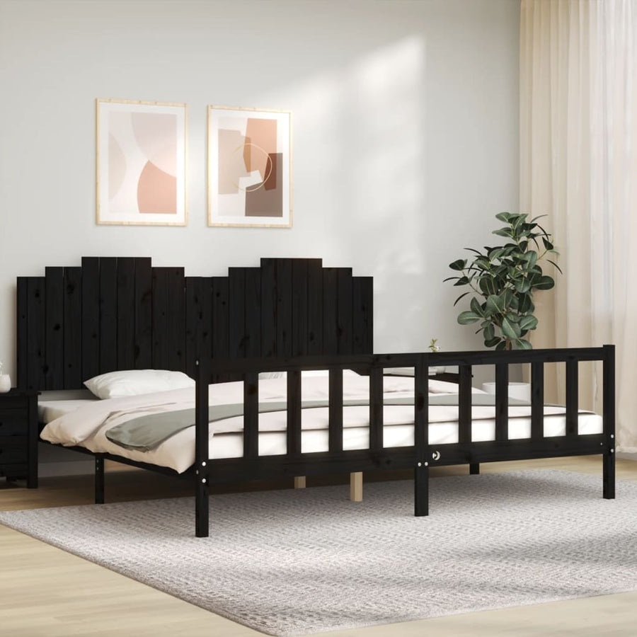 Bedframe Met Hoofdbord Massief Hout 200 x 200 cm Zwart