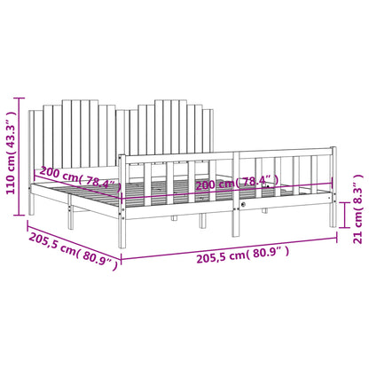 Bedframe Met Hoofdbord Massief Hout 200 x 200 cm Zwart