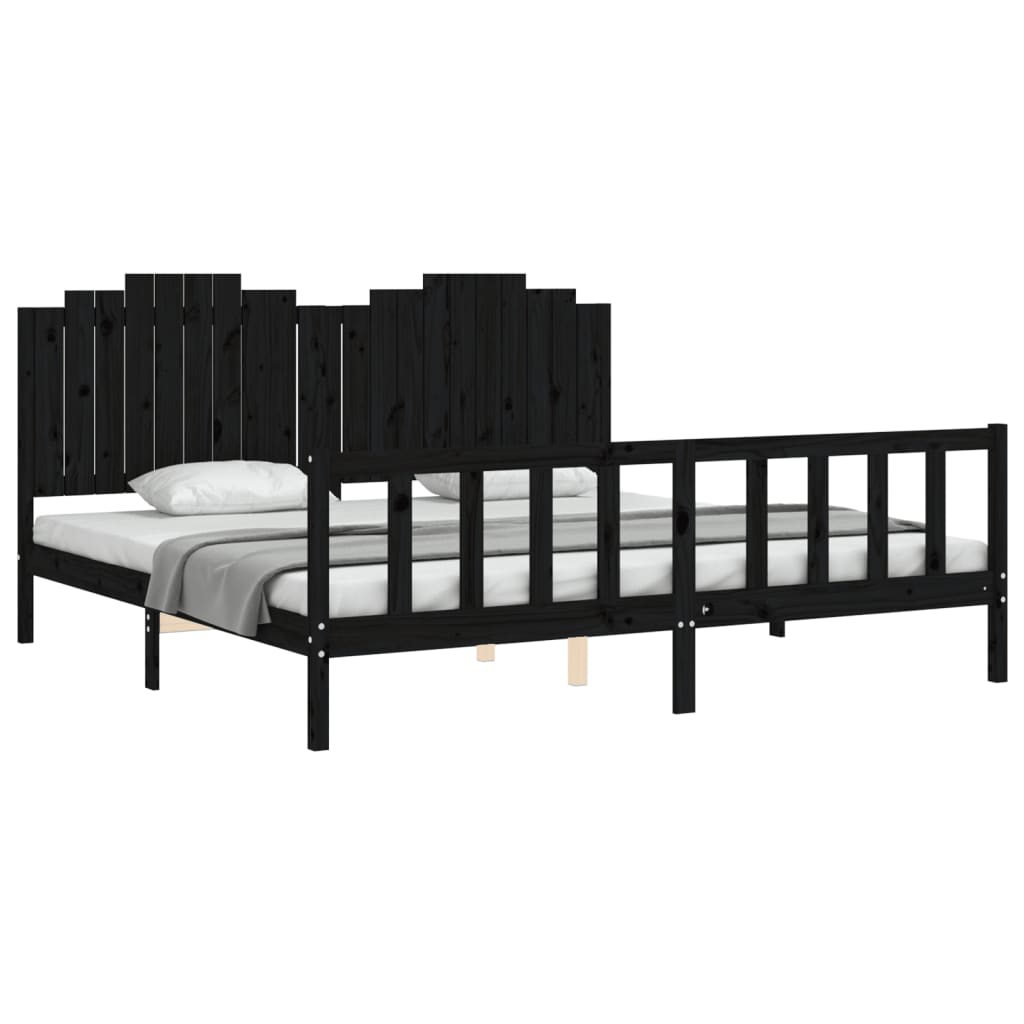 Bedframe Met Hoofdbord Massief Hout 200 x 200 cm Zwart