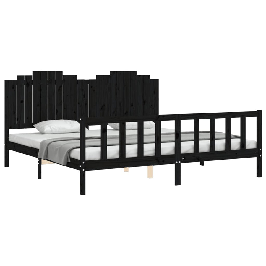 Bedframe Met Hoofdbord Massief Hout 200 x 200 cm Zwart