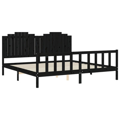 Bedframe Met Hoofdbord Massief Hout 200 x 200 cm Zwart