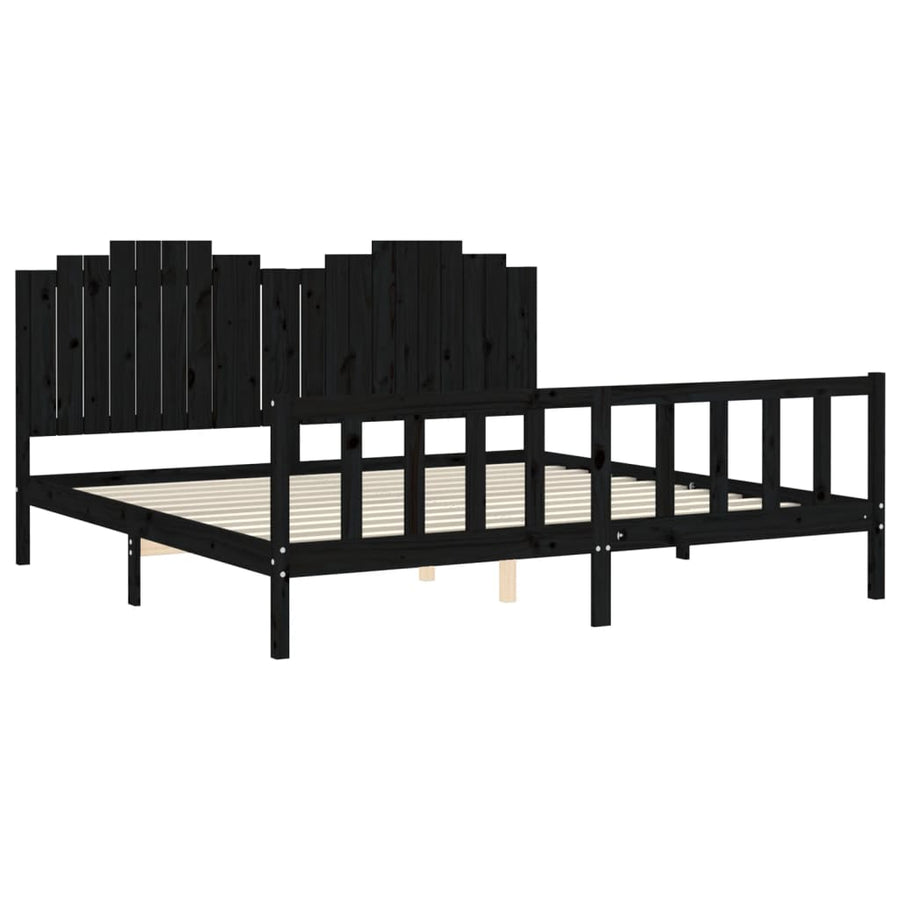 Bedframe Met Hoofdbord Massief Hout 200 x 200 cm Zwart