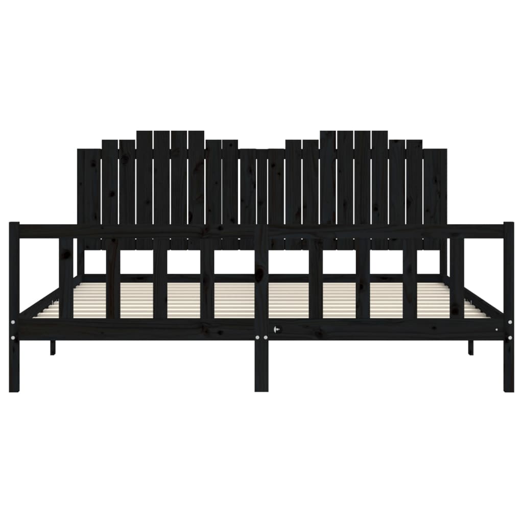 Bedframe Met Hoofdbord Massief Hout 200 x 200 cm Zwart