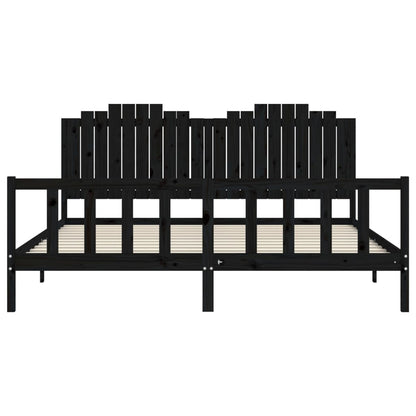 Bedframe Met Hoofdbord Massief Hout 200 x 200 cm Zwart