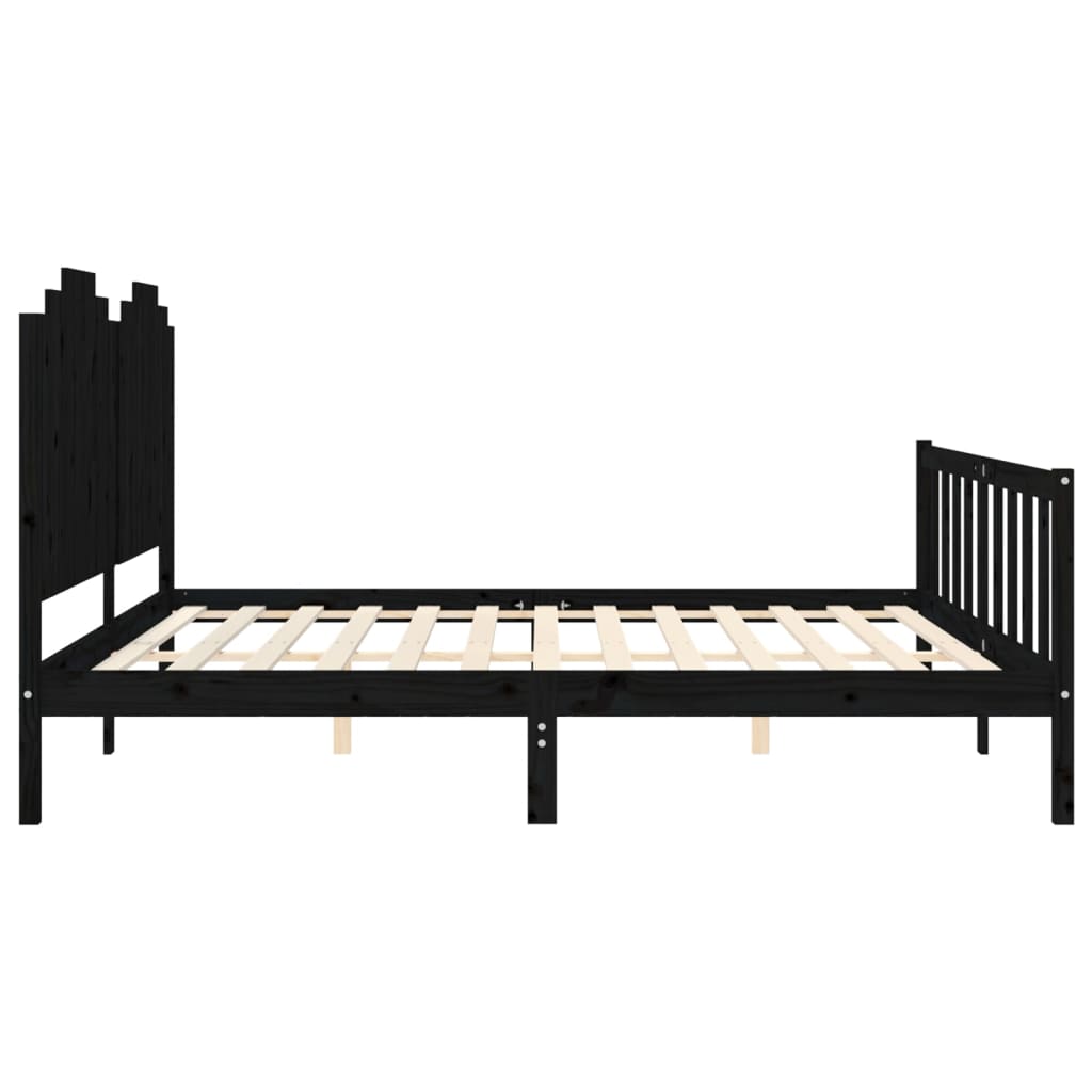 Bedframe Met Hoofdbord Massief Hout 200 x 200 cm Zwart