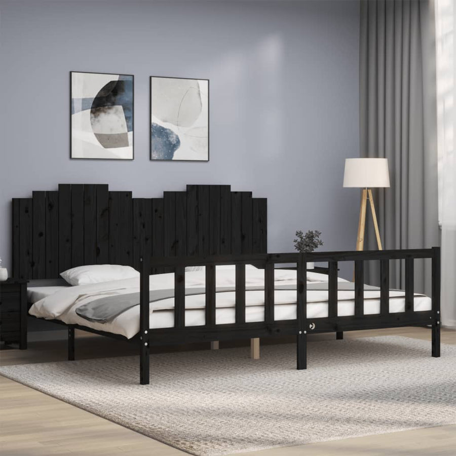 Bedframe Met Hoofdbord Massief Hout 200 x 200 cm Zwart