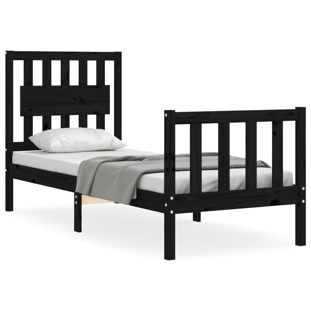 Bedframe Met Hoofdbord Massief Hout 2Ft6 Small Single 75 x 190 cm Zwart