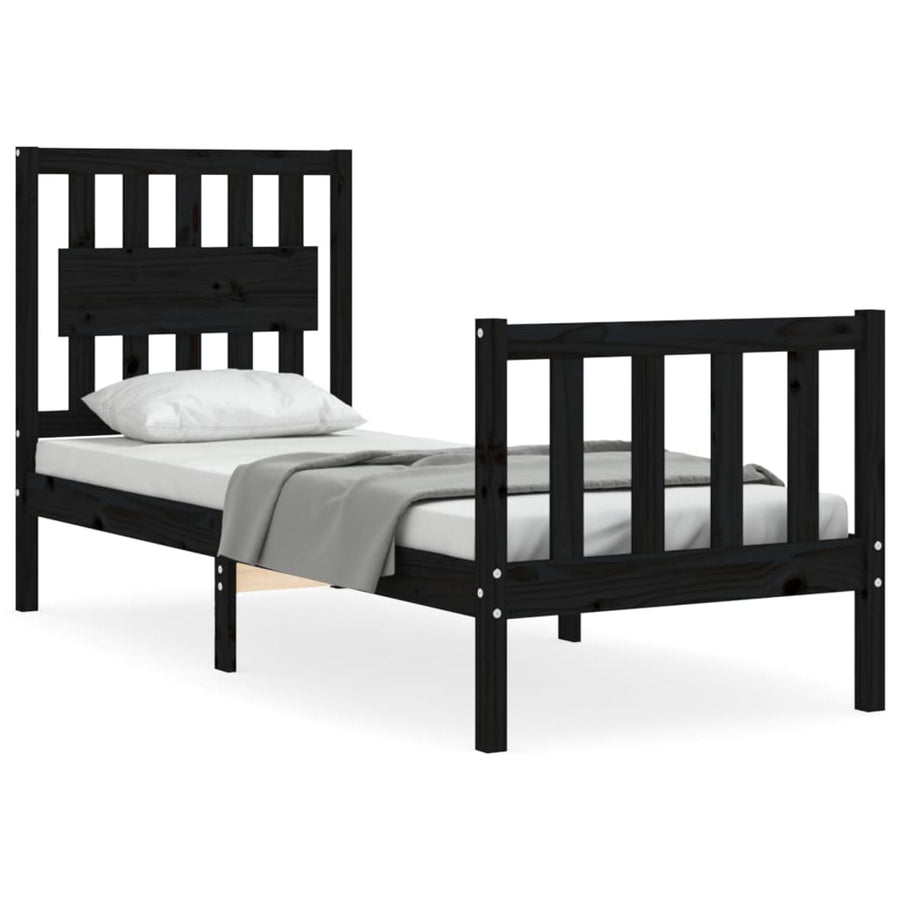 Bedframe Met Hoofdbord Massief Hout 2Ft6 Small Single 75 x 190 cm Zwart