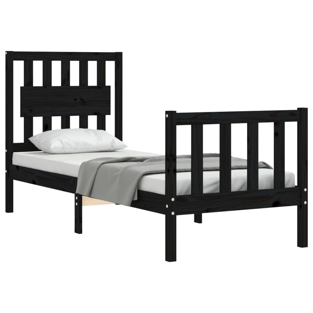 Bedframe Met Hoofdbord Massief Hout 2Ft6 Small Single 75 x 190 cm Zwart