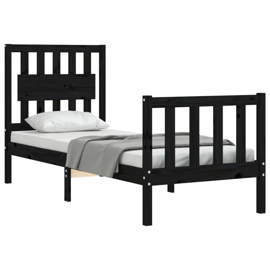 Bedframe Met Hoofdbord Massief Hout 2Ft6 Small Single 75 x 190 cm Zwart