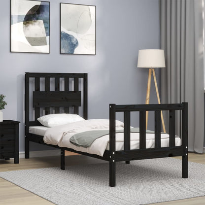 Bedframe Met Hoofdbord Massief Hout 2Ft6 Small Single 75 x 190 cm Zwart