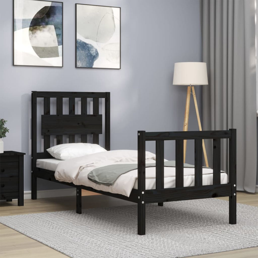 Bedframe Met Hoofdbord Massief Hout 2Ft6 Small Single 75 x 190 cm Zwart