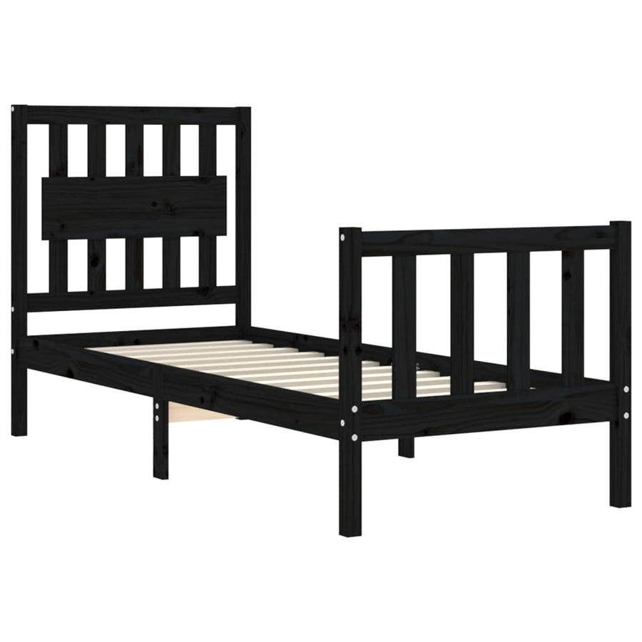 Bedframe Met Hoofdbord Massief Hout 2Ft6 Small Single 75 x 190 cm Zwart