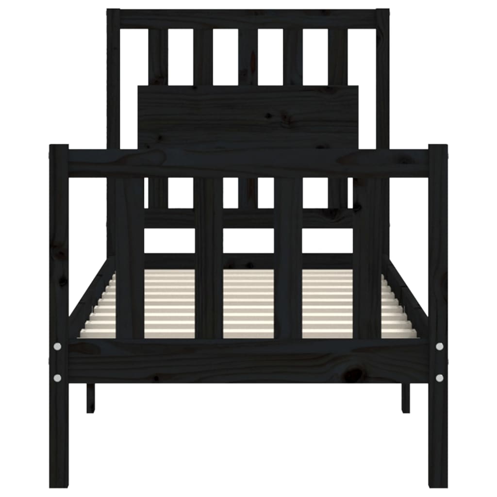 Bedframe Met Hoofdbord Massief Hout 2Ft6 Small Single 75 x 190 cm Zwart