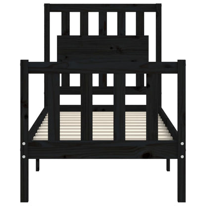 Bedframe Met Hoofdbord Massief Hout 2Ft6 Small Single 75 x 190 cm Zwart