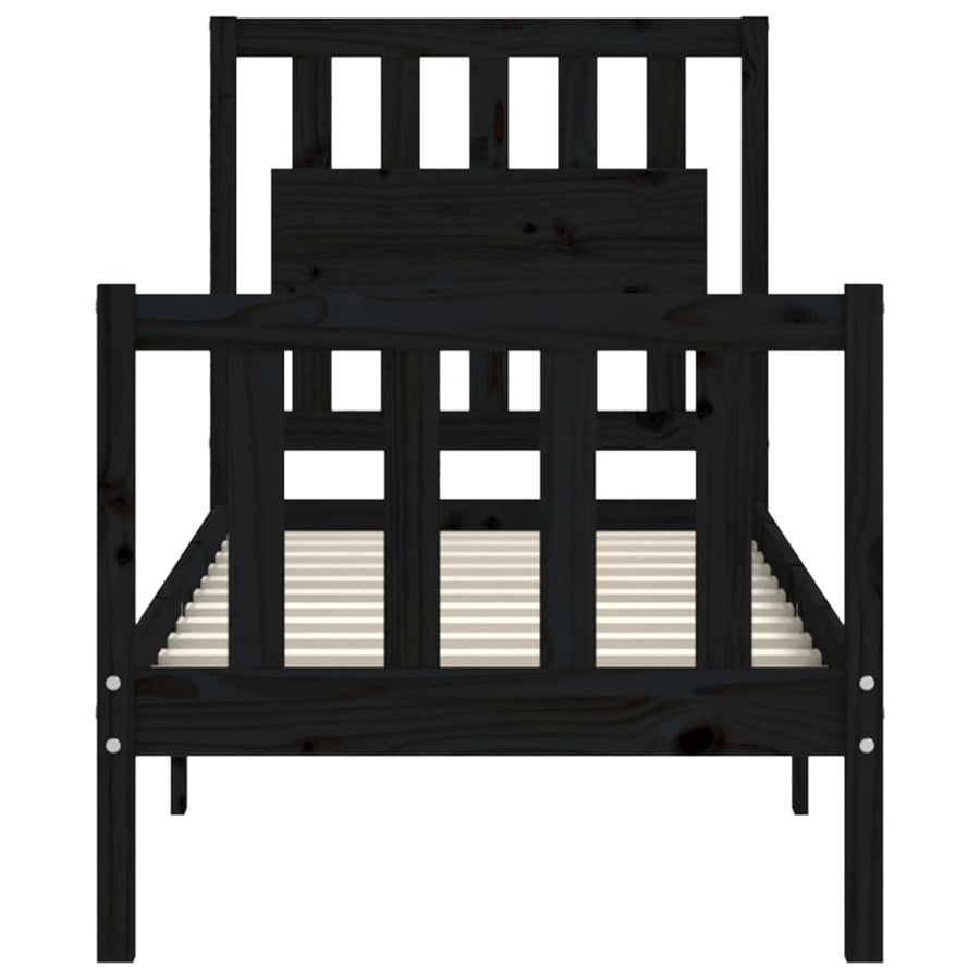 Bedframe Met Hoofdbord Massief Hout 2Ft6 Small Single 75 x 190 cm Zwart