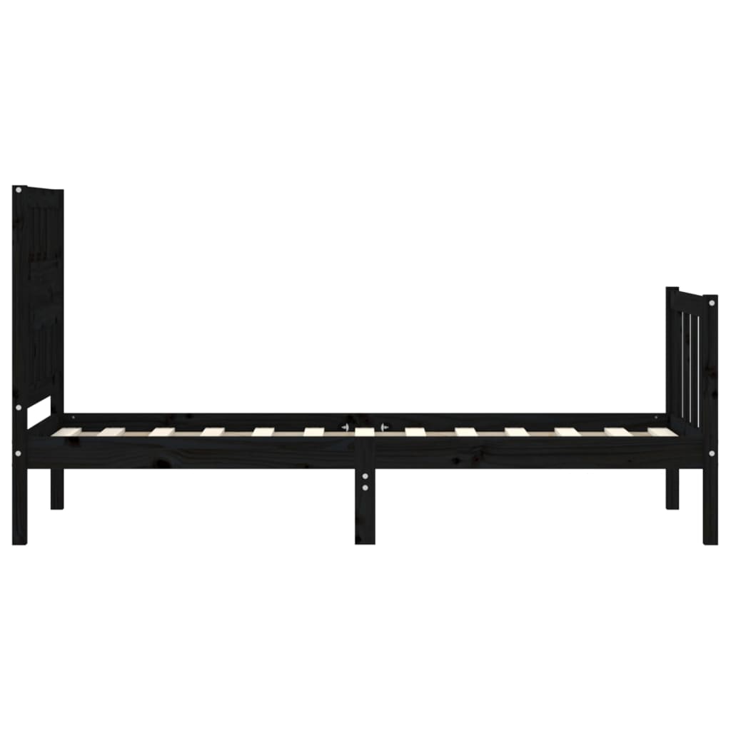 Bedframe Met Hoofdbord Massief Hout 2Ft6 Small Single 75 x 190 cm Zwart