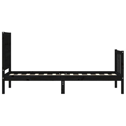 Bedframe Met Hoofdbord Massief Hout 2Ft6 Small Single 75 x 190 cm Zwart