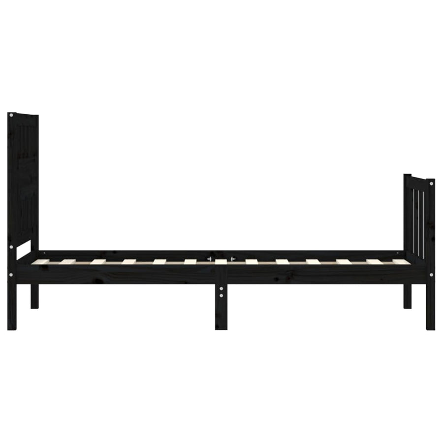 Bedframe Met Hoofdbord Massief Hout 2Ft6 Small Single 75 x 190 cm Zwart