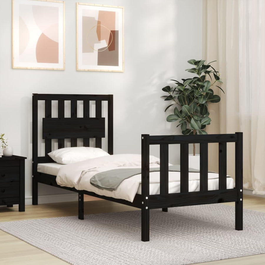 Bedframe Met Hoofdbord Massief Hout 2Ft6 Small Single 75 x 190 cm Zwart