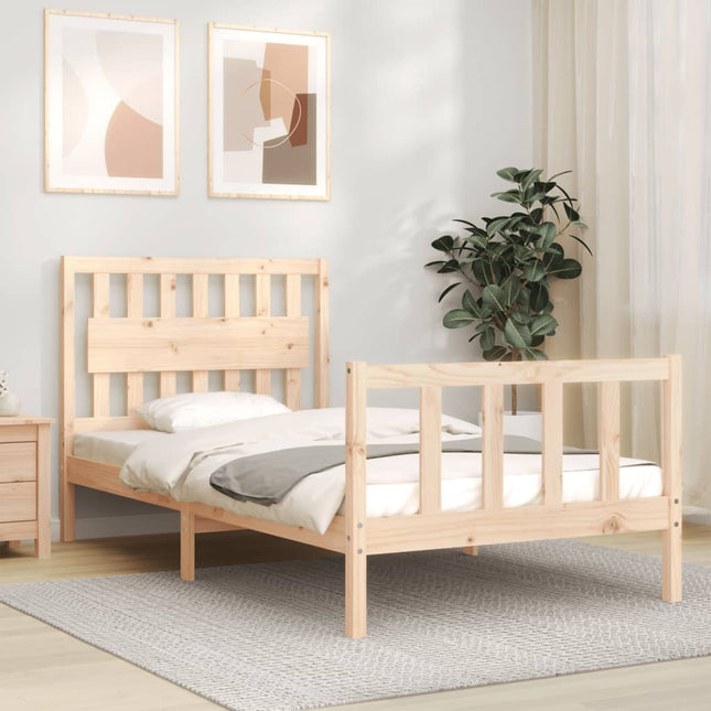 Bedframe Met Hoofdbord Massief Hout 100 x 200 cm Naturel