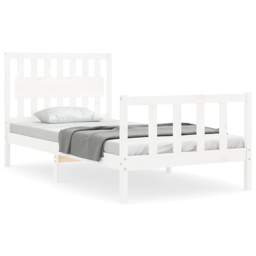 Bedframe Met Hoofdbord Massief Hout 100 x 200 cm Wit
