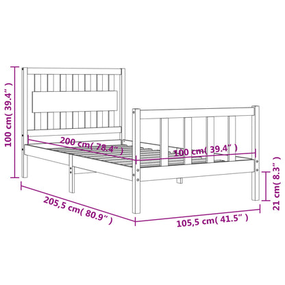 Bedframe Met Hoofdbord Massief Hout 100 x 200 cm Wit