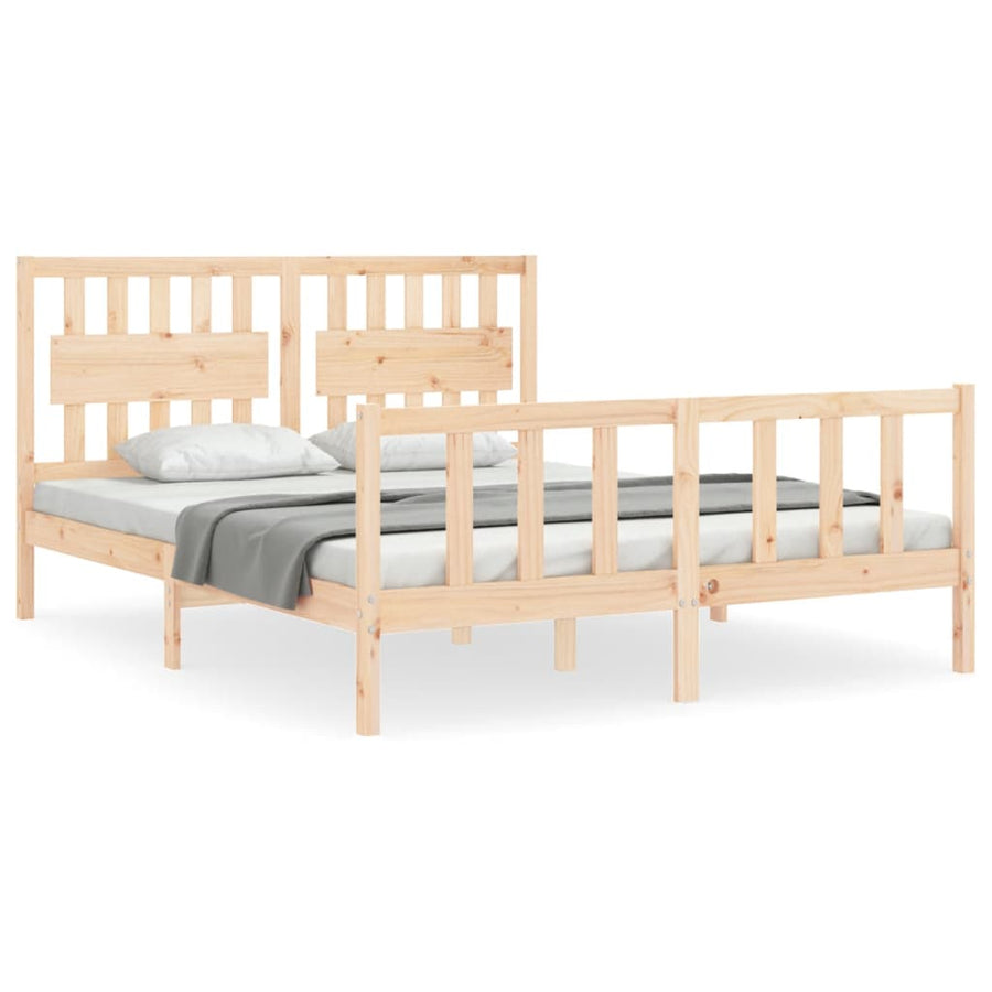 Bedframe Met Hoofdbord Massief Hout 160 x 200 cm Naturel