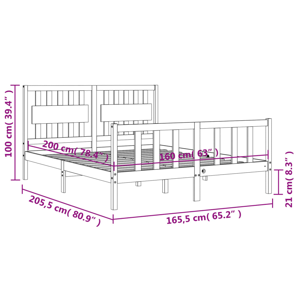 Bedframe Met Hoofdbord Massief Hout 160 x 200 cm Naturel