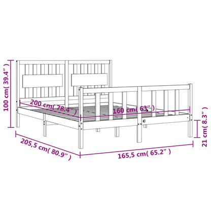 Bedframe Met Hoofdbord Massief Hout 160 x 200 cm Naturel