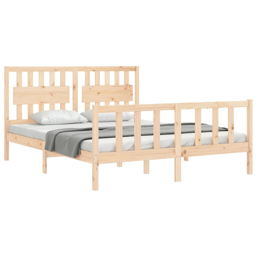 Bedframe Met Hoofdbord Massief Hout 160 x 200 cm Naturel